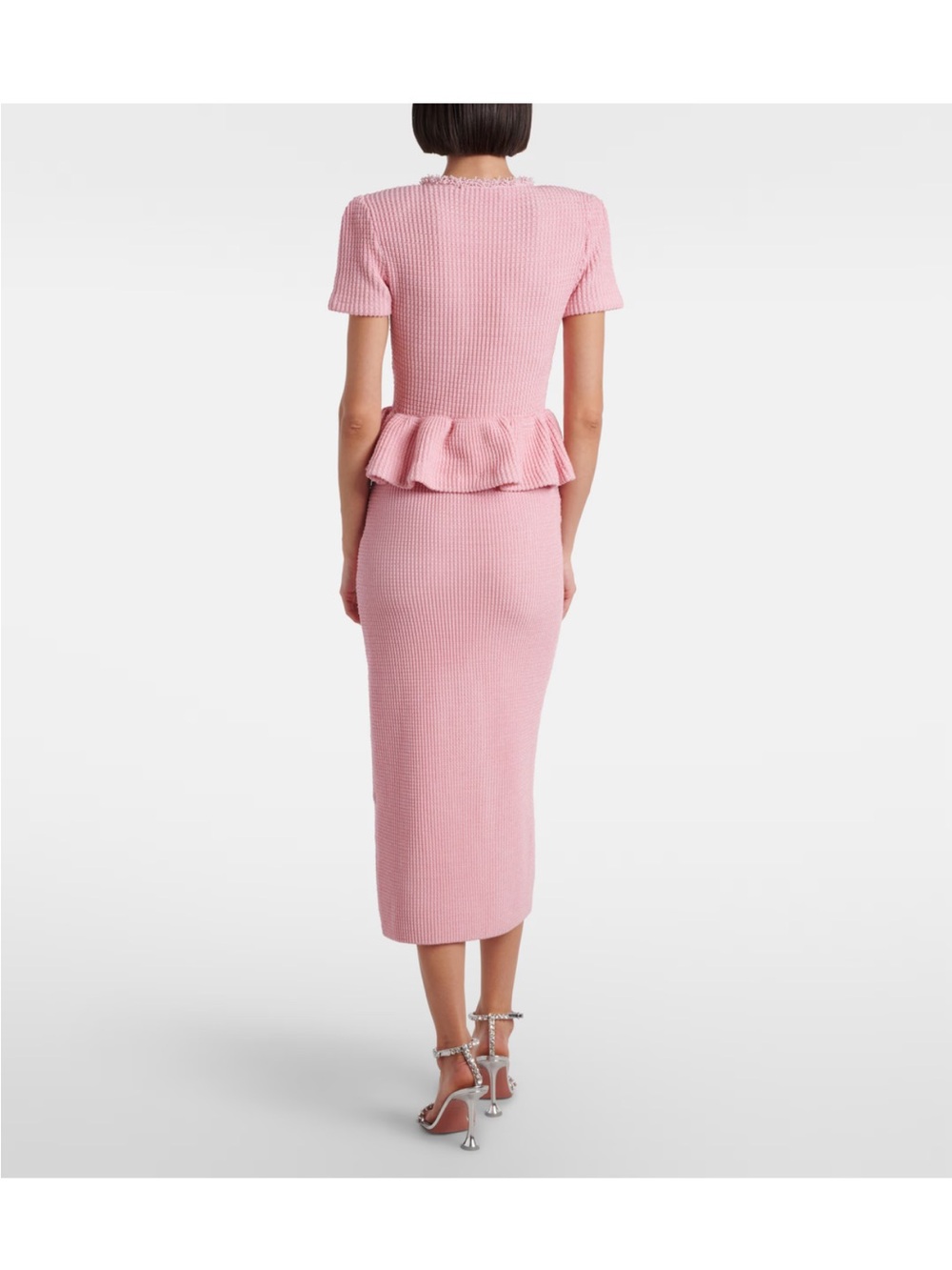 Self-Portrait Waffle-Knit Peplum Midi Dress - Picture 4 of 8